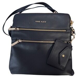 Anne Klein Black Faux Leather Crossbody‎ Shoulder Bag with Card Holder